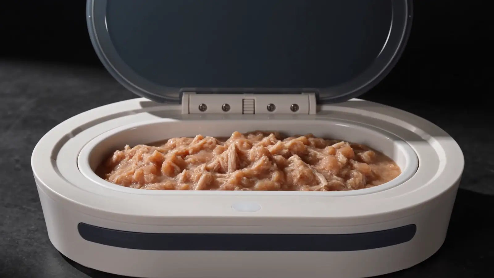 Wet food sitting in the cream inner bowl of an open HAVN Node